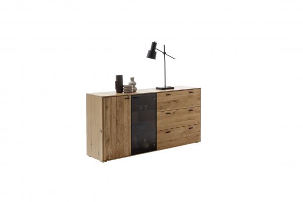 Sideboard ASSINI T01  1 Tür/1 Glastür/ 3 Schubkasten Balkeneiche/Wildeiche geölt / Anthrazit